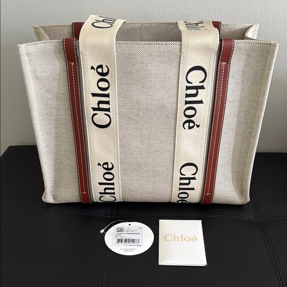 Chloe Cream and Brown Tote Bag with Structured Design